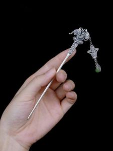 Traditional Chinese Silver Hairpin Womens Ethnic Court Style Tassel Hair Accessories Vintage Flapper Disk Hair Jewelry