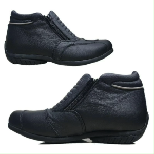 Rider-style double zip leather boots model S01