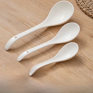 High Quality Bone China Pure White Ceramic Spoon Restaurant Hotel Supplies Big Spoon Long Handle Spoon Large Spoon Soup Spoon For Home