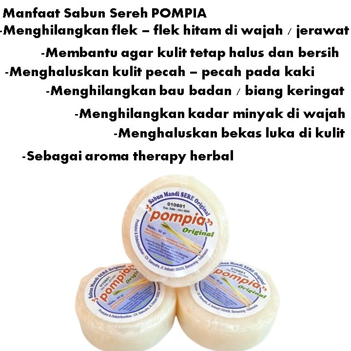 Sabun Sereh Pompia Original Bulat Sabun Sere Penghilang Bau badan jerawat flek dan bintik hitam gatal gatal