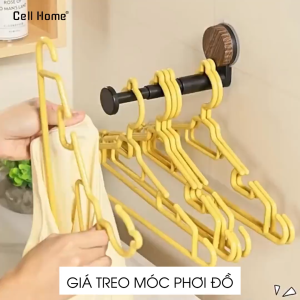Giá treo móc phơi đồ thu gọn cho ban công máy giặt tủ quần áo hút chân không không keo không khoan độ dài 20cm
