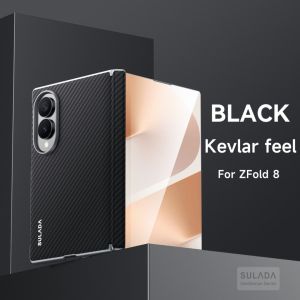Kevlar‑Feel Skin‑Friendly Leather Phone Case With 360° Full Hinge Protection Built‑in Magnetic Ring For Magnetic Charging Metal Buttons & Metal Lens Frame For Samsung Galaxy Z Fold 8/7/6/5 Ultra Black Hard Back Cover