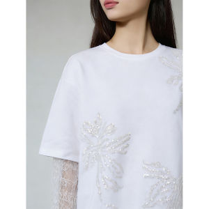 Lace Splice Sparkly Casual Loose T-Shirt