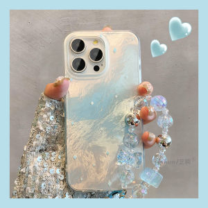 14 Ice Blue Gradient Feathered Phone Case Womens Style Couples Simple  Design Anti-Fall Silicone Protective Cover