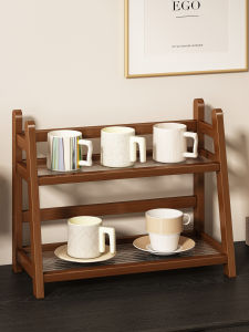 Vintage Style Tea Set Cup Holder Living Room Bamboo Storage Rack Multi-layer Rectangular Shelf Kitchen Counter Top Organizer