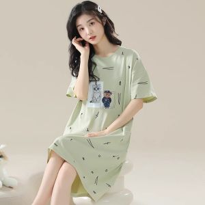 ชุดนอนผู้หญิงแขนสั้นผ้าฝ้ายแท้ลายสัตว์น่ารักฤดูร้อน ชุดนอนสำหรับผู้หญิงตั้งครรภ์ ชุดนอนผู้หญิงแบบสั้น