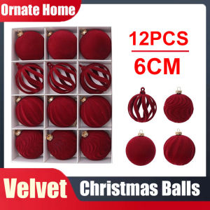3/6/12CM Christmas Ball 6cm Flocking Hollow-out Xmas Decorative Hanging Ornaments Party Christmas Spheres Pendant Gift Box