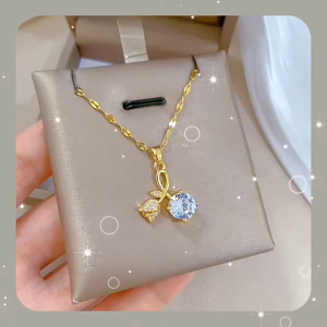 Original 916 Gold Rose Zircon Full Diamond Pendant with Collar Necklace for Women