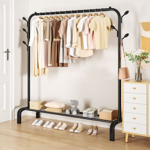 ราวเเขวนผ้า ราวตากเสื้อผ้า 50กก มีตะขอ พร้อมเสาแขวนกระเป๋า รับน้ำหนักได้ โครงเหล็กเเข็งเเรง ที่แขวนหมวก ราวแขวนผ้า