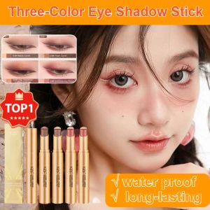 Eyeshadow Stick Matte Three-Color Eyeshadow Pen With Shimmer Highlighter Eyeshadow Pencil Waterproof One Swipe Formation Lazy Eyeshadow