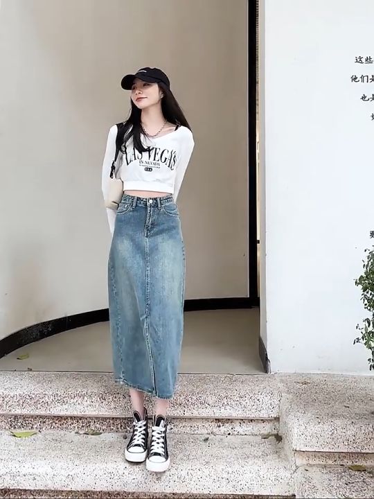 JUMBO 5XL New Biru Highwaist Fashion Jeans Rok Wanita Korea Style