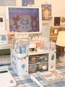Desktop Penholder Cute Large Capacity Drawer Style Sorting Box Student Stationery Storage Box Girl Office Shelf