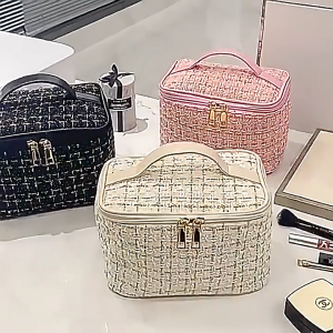 กระเป๋าเครื่องสำอางแบบพกพา ความจุใหญ่ ใส่ของได้เยอะ ใช้เดินทาง ท่องเที่ยว จัดเก็บเมคอัพ สกินแคร์ neatly & portable makeup bag