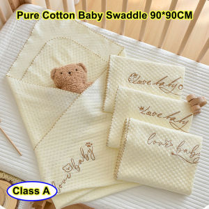 Waffle Pure Cotton Newborn Swaddle Towel Cartoon Embroidery Boys Girls Blanket Bath Towel 90*90CM