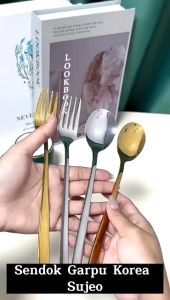 CLAIYDREAM Sendok Garpu Korea Sujeo / Alat Makan Korean Panjang Spoon Fork Gagang Panjang Bahan Tebal Cutlery Stainless Steel Anti Karat Peralatan