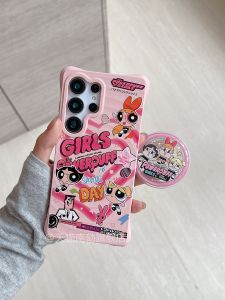 Samsung S25 Ultra Phone Case Pink with Stand Protective Cover for S25 Edge Flying Girl Police Soft Shell Anti-Fall Cute Cartoon