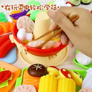 Cutting Play Food Pretend Play Set Toy Hot Pot Food Toy Set Kids Cooking Kitchen Playset Early Learning Educational Food Toys