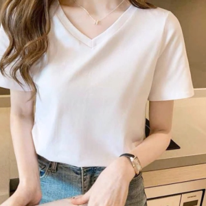 V-NECK CASUAL PLAIN WHITE FOR MEN AND WOMEN SIMPLE TSHIRT XS-2XL