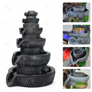 Resin Artificial Running Water Mill Stone Ornament DIY Garden Rockery Fountain Mill Pump Lift Waterfall Decoration