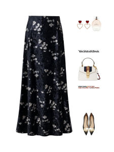 Velvet Fish Tail Skirt High Waist Draping Good New Chinese Style Print Half Skirt Women Autumn Winter Fashion Elegant Skirt