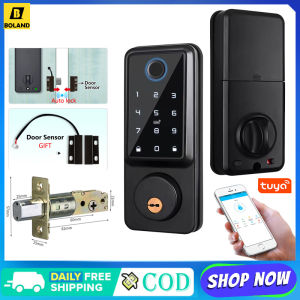Boland Tuya Wifi Smart Locks Biometric Fingerprint Digital Electronic Deadbolt Lock Password 13.56Mhz IC Card Password Unlocking Entry Door Lock Equipped With Door Sensor