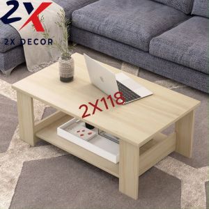 Bàn trà đơn giản cho phòng khách với 2 màu trắng và vân gỗ 2X Decor- 2X118