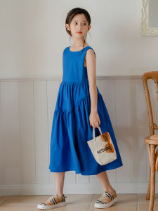 ฤดูร้อน เสื้อกั๊กผ้าคอตตอน เดรส เสื้อผ้าเด็กสไตล์ชายหาดสําหรับเด็กผู้หญิง อินเทรนด์ ยาว กระโปรง เด็กกลางใหญ่ ฤดูร้อน แฟชั่น สไตล์เกาหลี