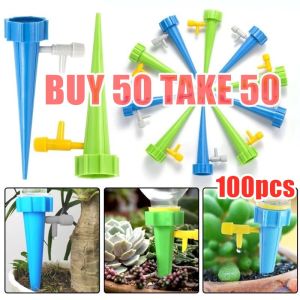 【BUY 50 TAKE 50】100pcs Plant Watering Spikes AutoDrippers Irrigation Devices AdjustableWater Volume Seepage Drippe Automatic Drip Irrigation System Self Watering Spike for Flower Plants Greenhouse Garden Adjustable Auto Water Dripper Device