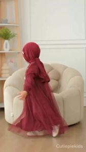 Jelita Kids Gamis Anak Set Hijab Usia 4 5 6 7 8 Tahun Lebaran 2026 Bahan Satin Velvet Premium Mix Brokat Tile Buat Kondangan Pesta Simple Elegan Warna Maroon Dusty Navy