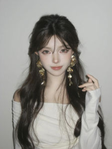 Gold Tassel Flowers Earrings Stylish Fashion Exaggerated round Face Ear Clip Eardrops Niche Style Temperament Entry Lux Earrings for Bride