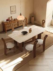 Modern Retro Style Wooden Dining Table Rectangular Home Use Simple Design Small Apartment Friendly Long Table with Chairs