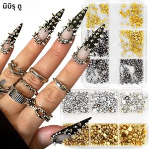3D มินิโลหะ Punk Nail Art Studs ขนาดผสมทองกรวยสีดํา Spikes เล็บ Rivets เครื่องประดับ DIY หัตถกรรมตกแต่งเล็บ