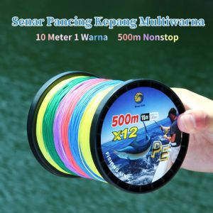 Senar Pancing PE X12 X16 Benang Pancing Laut profesional 500m Tuna Kerapu Lima Warna Japanese Braided Fishing Line