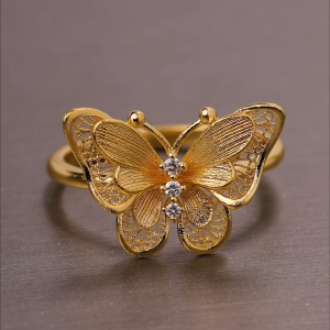 Chow Sang Sang 周生生 999 24K Gold Cultural Blessings butterfly diamond ring for Women (Size: 15 Diameter 17.3cm) 95851R