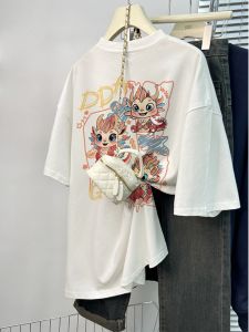 Áo Thun Nam Tay Ngắn Cotton Nguyên Chất Dáng Rộng Phong Cách Đường Phố Mùa Xuân Hè in Chữ Cổ Tròn Thường Ngày