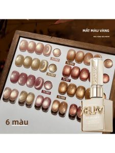 Bộ 6 Sơn Gel Móng Tay Mắt Mèo Màu Vàng Gradient 15ml Trị Liệu Bằng Ánh Sáng Tẩy Được Từ Tính Làm Móng Nghệ Thuật Tại Nhà