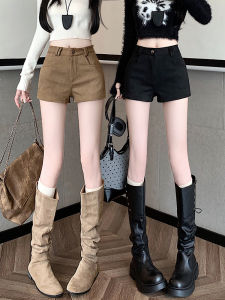 กางเกงขาสั้นผ้าหนังสัตว์ลายเสือดาวสไตล์อเมริกันย้อนยุคสำหรับผู้หญิง กางเกงขาสั้นทรงเอเอวสูง ทรงสลิมฟิต กางเกงขายาวทรงหลวมสำหรับใส่ไปทำงาน