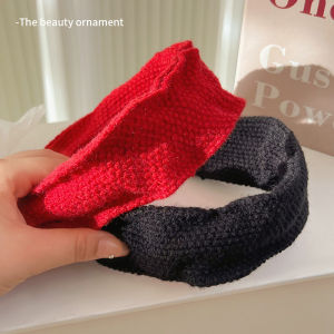 French Knitted Wide Edge Hairband Womens Face Slimming Headband Anti-slip High Cranial Pressure Hair Clip Fashionable Hair Accessories