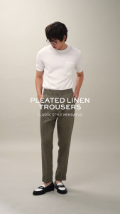 TWENTYSECOND กางเกงขายาว ผ้าลินิน ทรงเอวสูง รุ่น Pleated Linen Trousers - ดำ / Black