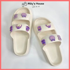 Dép bánh mì dép quai ngang nữ đế cao 3cm kèm bộ 10 Jibbizt tím phong cách Ulzzang – MayTo