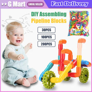 30-200PCS Construction Water Pipe Building Blocks Toys For Kids Plastic DIY Assembling Pipeline Tunnel Blocks Toys Gifts