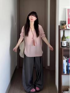 Áo Len Dệt Kim Cổ Chữ U Mềm Mại Thoải Mái Phong Cách Hàn Quốc Dài Tay Áo Khoác Ngoài Mùa Thu Áo Len Nữ Áo Len Cổ Tròn