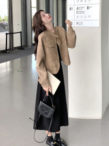 Black Korean Style Vest Dress Set Womens Autumn New Short Outerwear Two-Piece Set Elegant Lady Casual A-Line Skirt