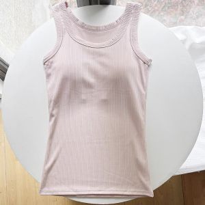 Pure Cotton Womens Vest Elastic Inner Wear Tank Top Slim Fit Threaded Design Can Be Worn outside Quality Solid Color Shirt