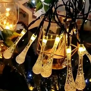 HOMEMORY LED Solar Christmas Lights Water Drop String Light Outdoor Waterproof Decorative Courtyard Garden Balcony Terrace