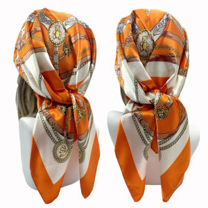 90cm Fashion Silk Square Scarf for Women Hair Band Soft Neckerchief Vintage Hijab Flower Print Headscarf Female Pashmina Bandana