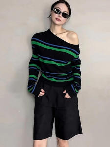 SHUQINGLAI | Áo Sweater Knit Dáng Trễ Vai Thời Trang Thu Đông Phong Cách Hàn Quốc