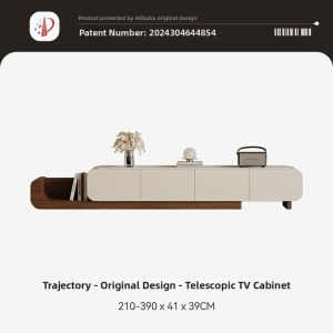Retractable Cream French Style Micro-crystalline Stone TV Cabinet
