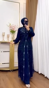 Gamis Brokat Jumbo Aqila Dres BC Ceruty Babydoll Mix Brukat Aplikasi Payet M L XL XXL 3XL Resleting Depan Aktif Dress Kondangan Wanita Elegan Model Terbaru Baju Muslim Busui Friendly Seragaman Pernikahan Warna Mahogany Burgundy Denim Cream Navy