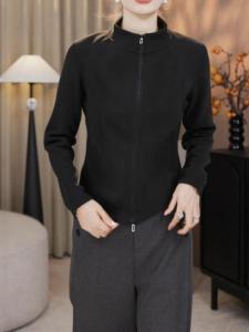 Moxueer | Elegant Double Zipper Stand Collar Hoodie Outerwear Slim Fit